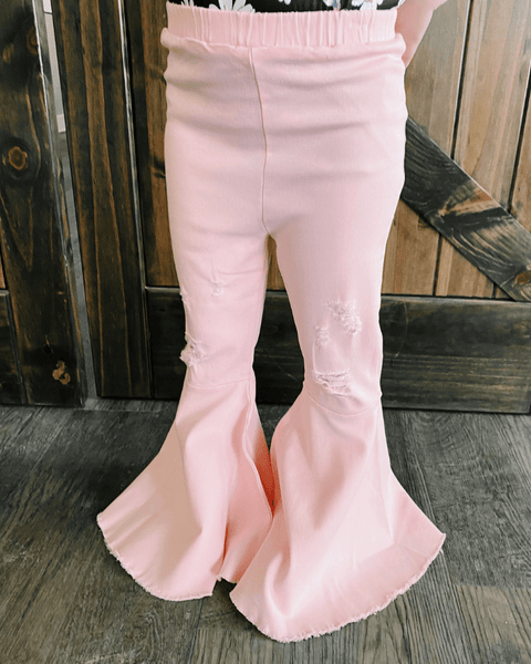 Barbie Denim Bell Bottoms Distressed Pink - Main Image