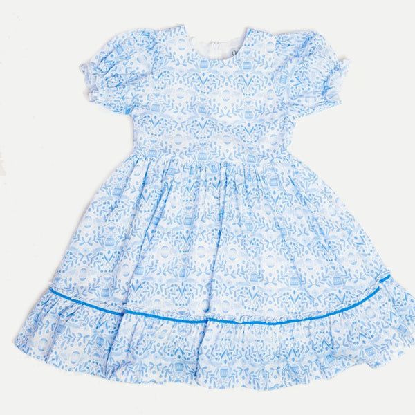 Aura Poplin Dress in Blue Bunnies