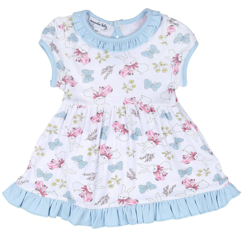 Bunny Love Sky Blue Print Short Sleeve Toddler Dress + Bloomers-DRESSES & SKIRTS-Magnolia Baby-Joannas Cuties
