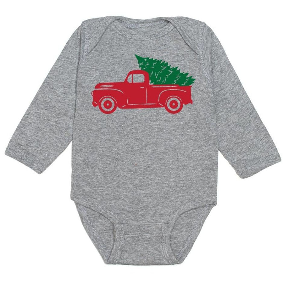 Christmas Tree Truck Long Sleeve Bodysuit-BODYSUITS-Sweet Wink-Joannas Cuties