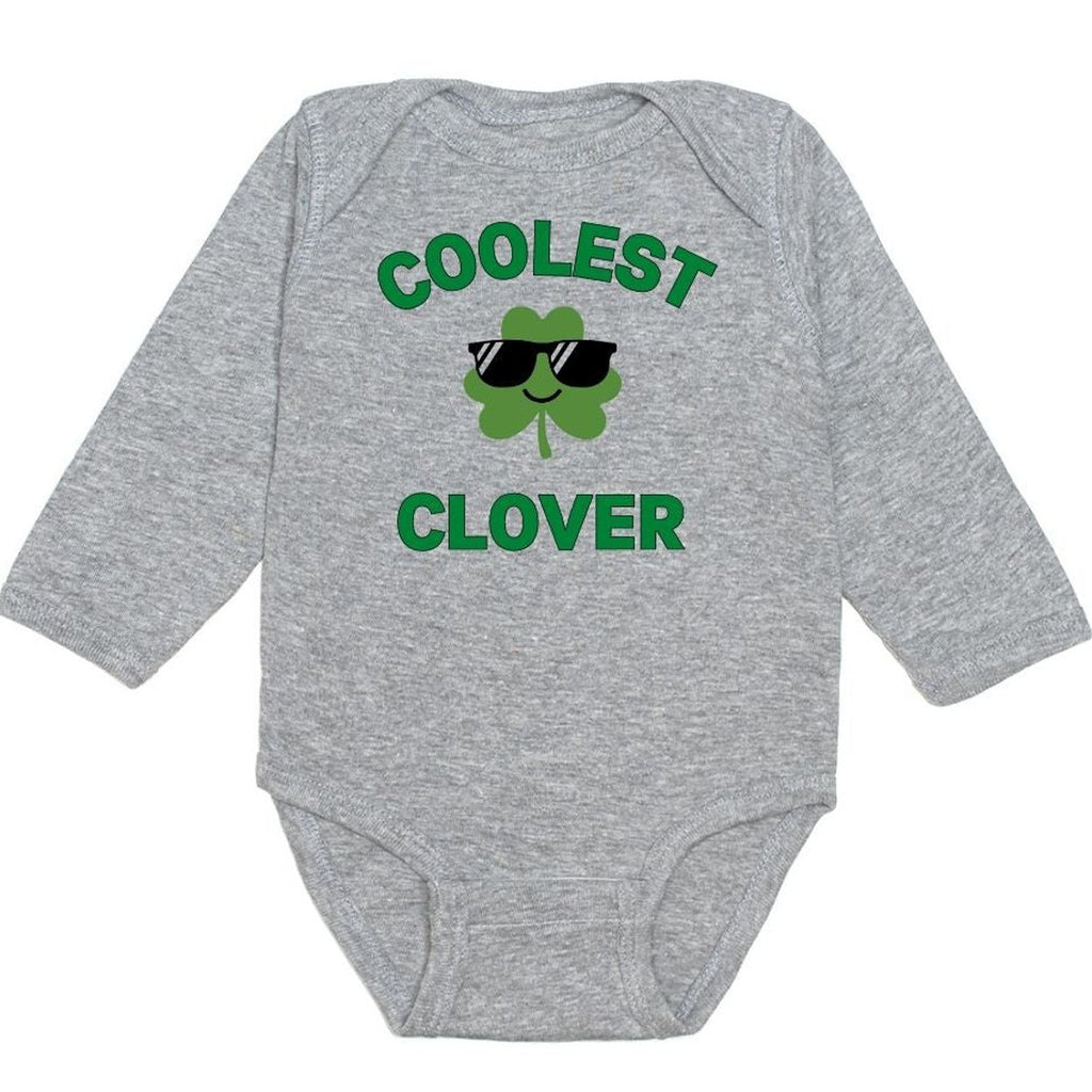 Coolest Clover St. Patrick's Day Long Sleeve Bodysuit - Gray-BODYSUITS-Sweet Wink-Joannas Cuties