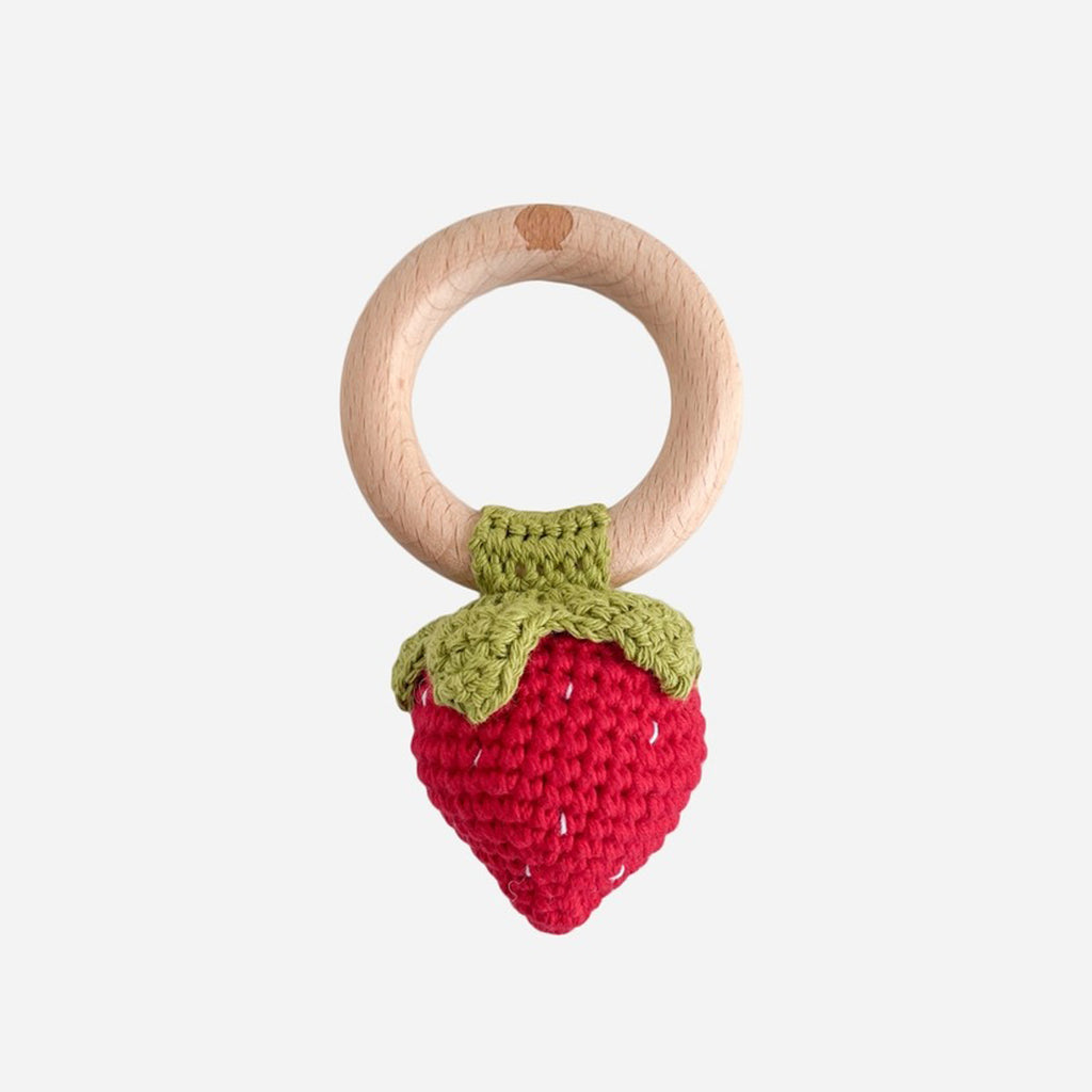 Cotton Crochet Rattle Teether Strawberry - Red