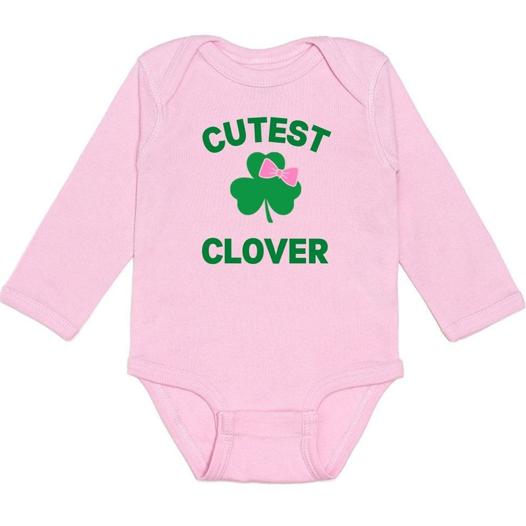 Cutest Clover St. Patrick's Day Long Sleeve Bodysuit - Pink-BODYSUITS-Sweet Wink-Joannas Cuties
