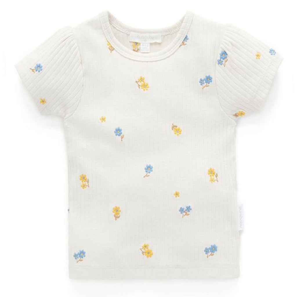Embroidered Tee Blue Daisy Broderie