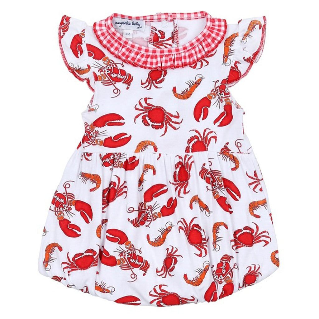 Feeling Snappy? Red Print Flutters Bubble-OVERALLS & ROMPERS-Magnolia Baby-Joannas Cuties