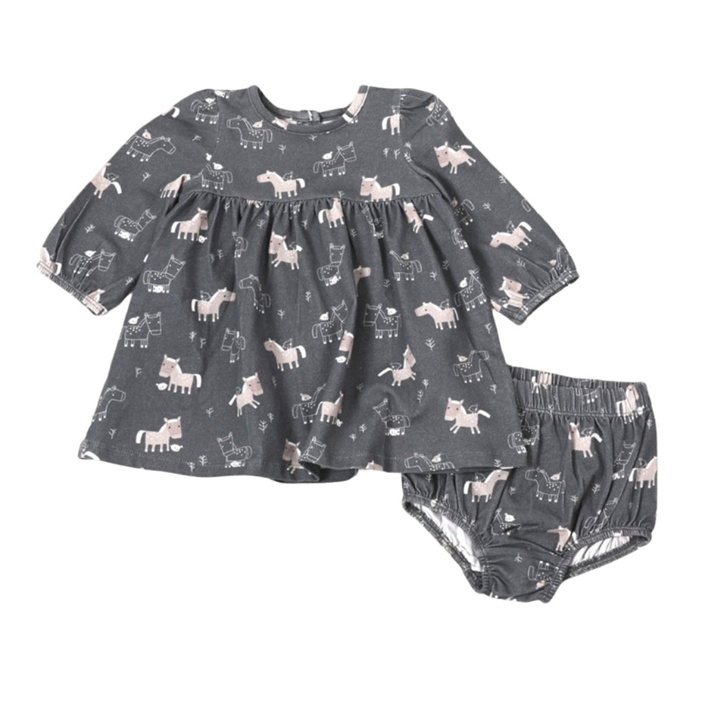 Horse & Bird Baby Flare Dress+ Bloomer Set-DRESSES & SKIRTS-Viverano Organics-Joannas Cuties