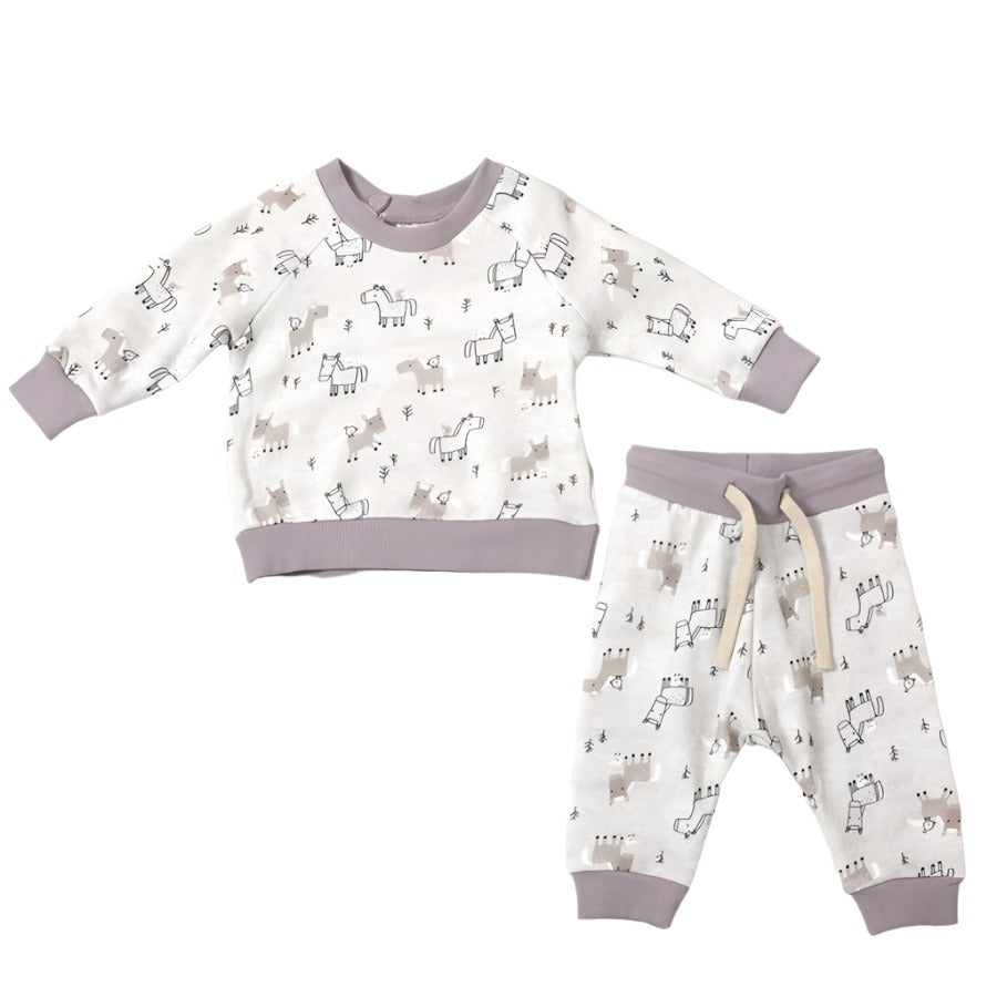 Horse & Bird Fleece Baby Sweatshirt & Jogger Set-OUTFITS-Viverano Organics-Joannas Cuties