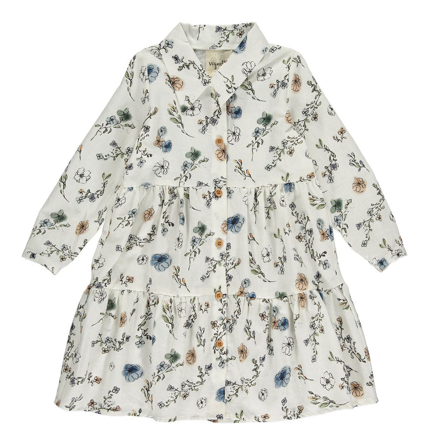 Judy Dress In Cream And Cool Ditsy Floral-DRESSES & SKIRTS-Vignette-Joannas Cuties
