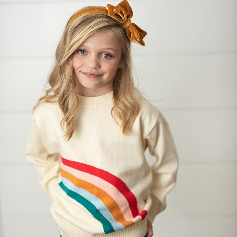 Kids Cream Ivory Rainbow Crew Neck Fall Winter Sweater-CARDIGANS & SWEATERS-Oopsie Daisy-Joannas Cuties