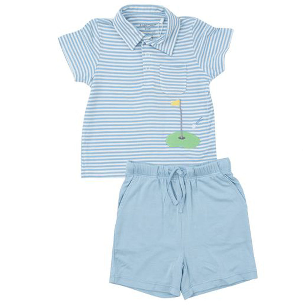 Polo Shirt & Short Set - Dream Blue Stripe-OUTFITS-Angel Dear-Joannas Cuties