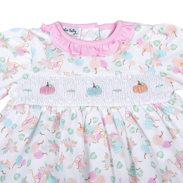 Pumpkin Blush Melon Smocked Printed L/S Dress Set, Newborn