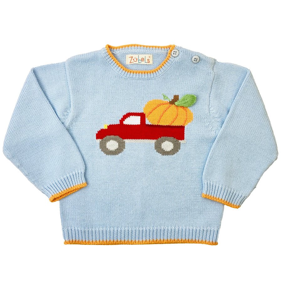Pumpkin Truck Cotton Knit Sweater-CARDIGANS & SWEATERS-Zubels-Joannas Cuties
