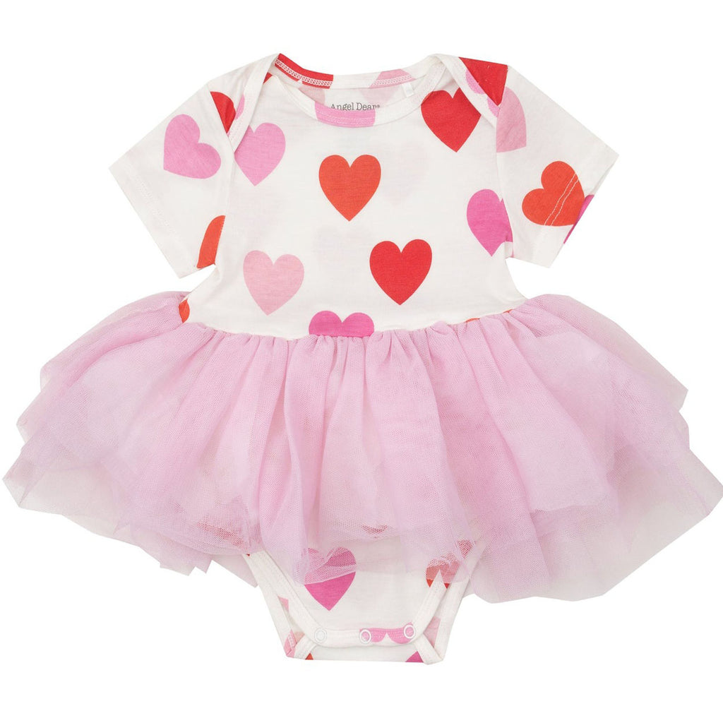 Twirly Short Sleeve Tutu Bodysuit Dress - Hearts-BODYSUITS-Angel Dear-Joannas Cuties