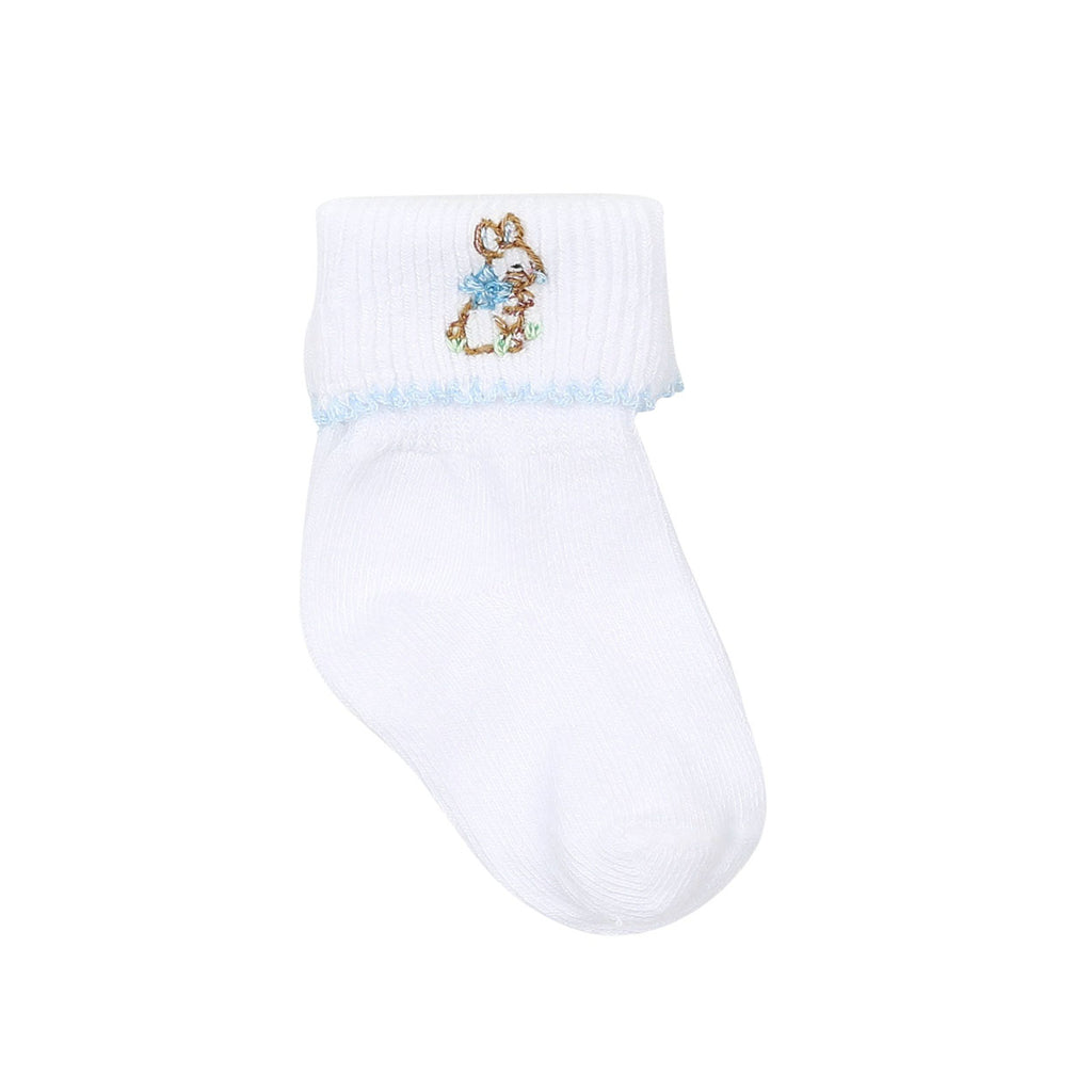 Vintage Bunny Blue Embroidered Socks-SOCKS, TIGHTS & LEG WARMERS-Magnolia Baby-Joannas Cuties