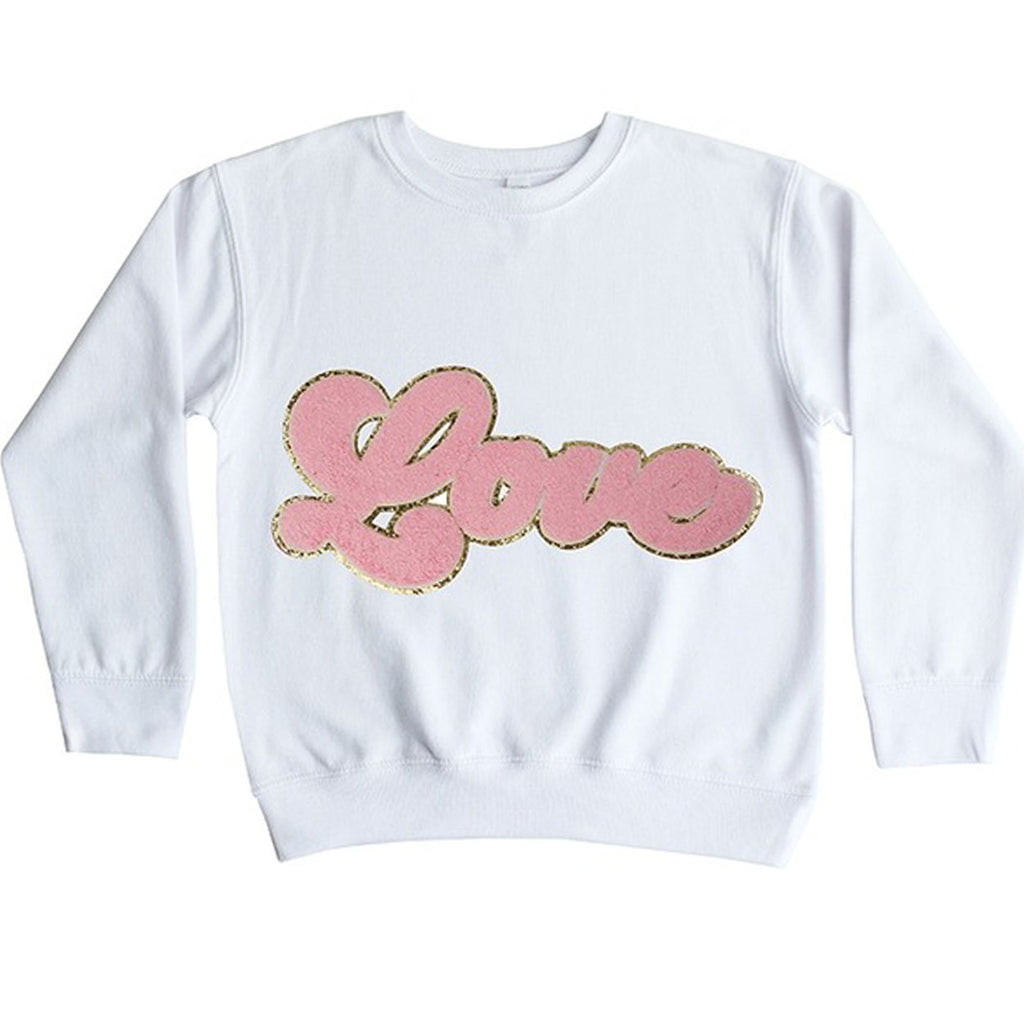 White Chenille Love Sweatshirt-SWEATSHIRTS & HOODIES-Sparkle Sisters by Couture Clips-Joannas Cuties