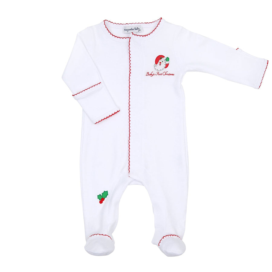 Winking Santa White Embroidered Baby's First Footie-FOOTIES-Magnolia Baby-Joannas Cuties