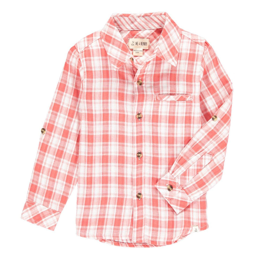 Atwood Woven Shirt - Coral Plaid-Me + Henry-Joanna's Cuties