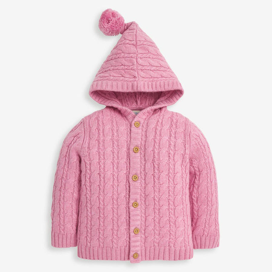 Cable Knit Hooded Cardigan - Pink-CARDIGANS & SWEATERS-JoJo Maman Bebe-Joannas Cuties