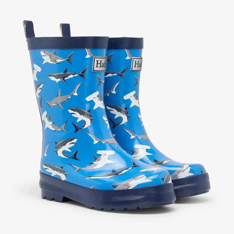 Deep-Sea Sharks Shiny Rain Boots-Hatley-Joanna's Cuties