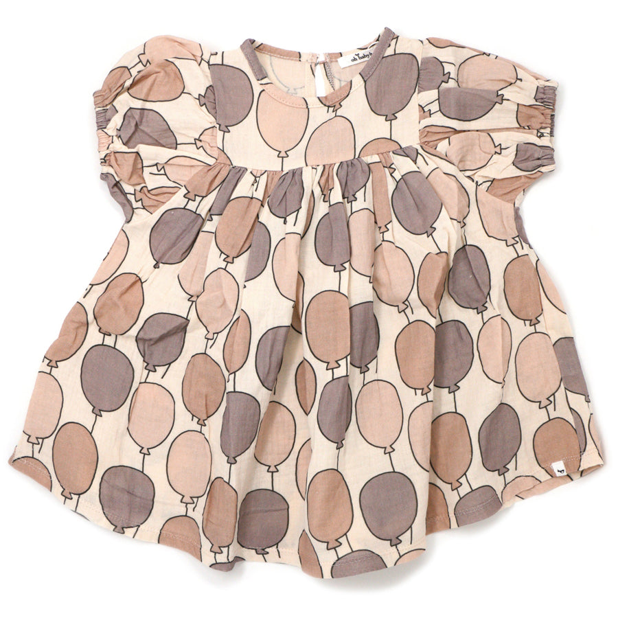 Gauze Raphael Dress - Balloon Print - Natural-DRESSES & SKIRTS-Oh Baby-Joannas Cuties