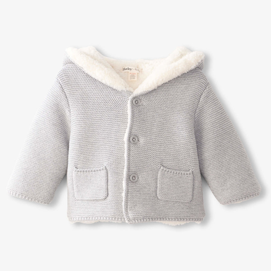 Grey Melange Sherpa Lined Baby Sweater-Hatley-Joanna's Cuties
