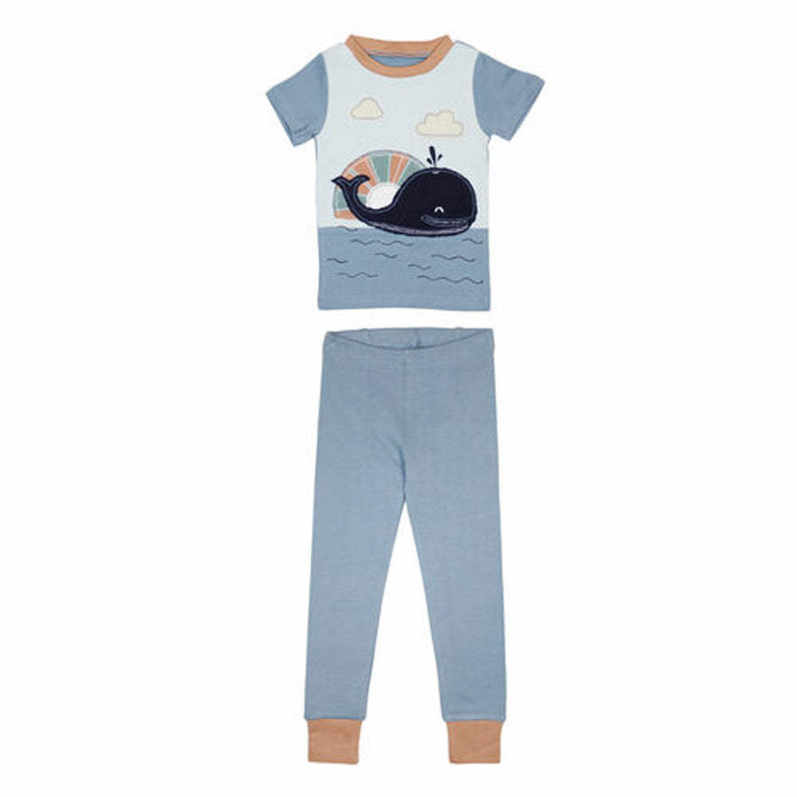Kids' Appliqué Short Sleeve PJ Set in Whale-SLEEPWEAR-L'ovedbaby-Joannas Cuties