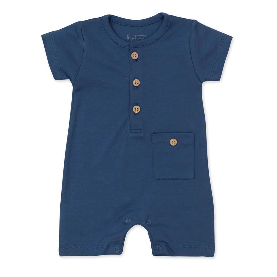 Little Tractor Blue Short Playsuit-OVERALLS & ROMPERS-Kissy Kissy-Joannas Cuties