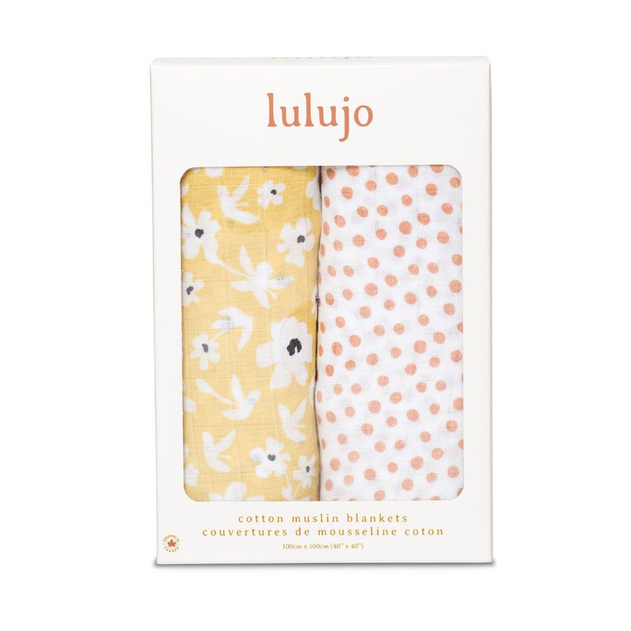 Lulujo Yellow Wildflowers & Dots Cotton Muslin Swaddles-Mary Meyer-Joanna's Cuties