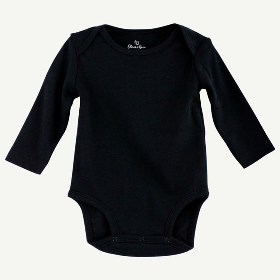 Black Pima Cotton Long Sleeve Bodysuit - Oliver & Rain - joannas-cuties