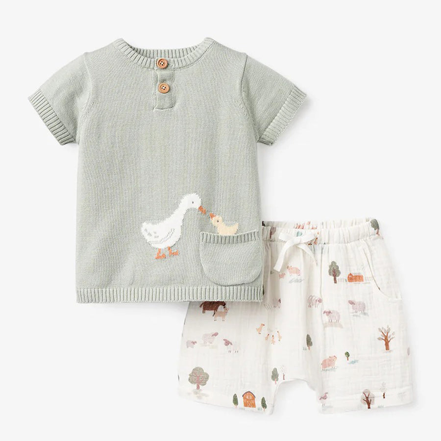 On The Farm Knit Henley + Organic Muslin Short Set-OUTFITS-Elegant Baby-Joannas Cuties