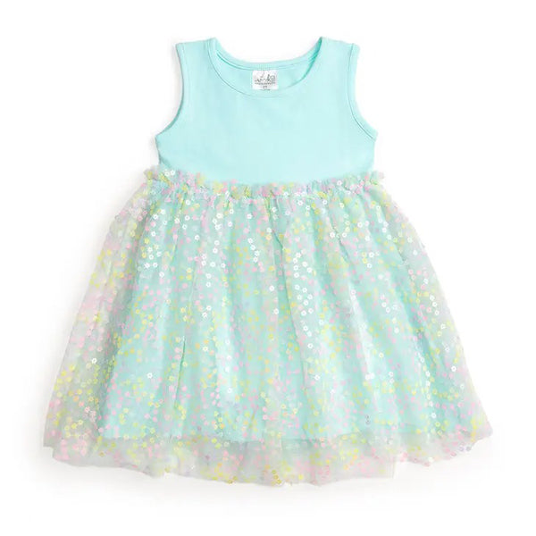 Robin's Egg Confetti Flower Tank Tutu Dress, 2T
