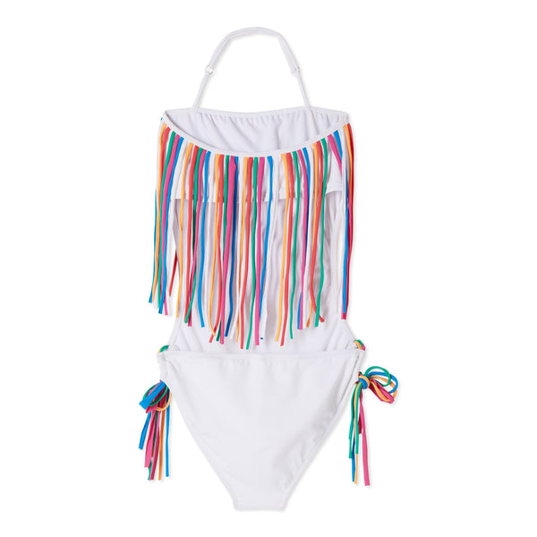 White discount fringe swimsuit