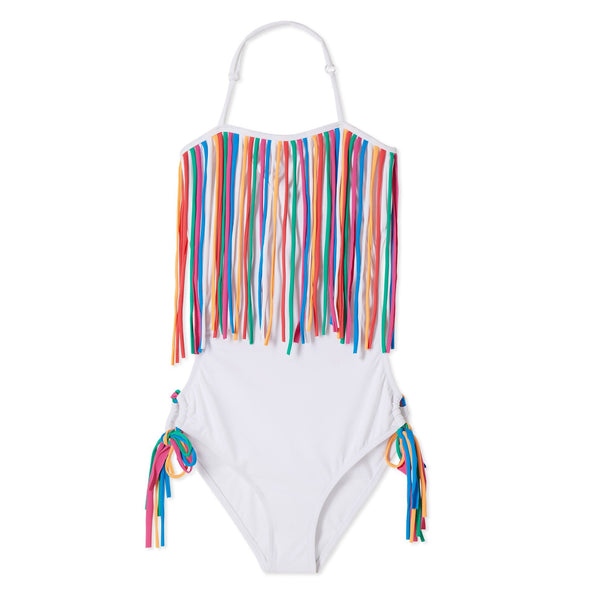 White discount fringe swimsuit