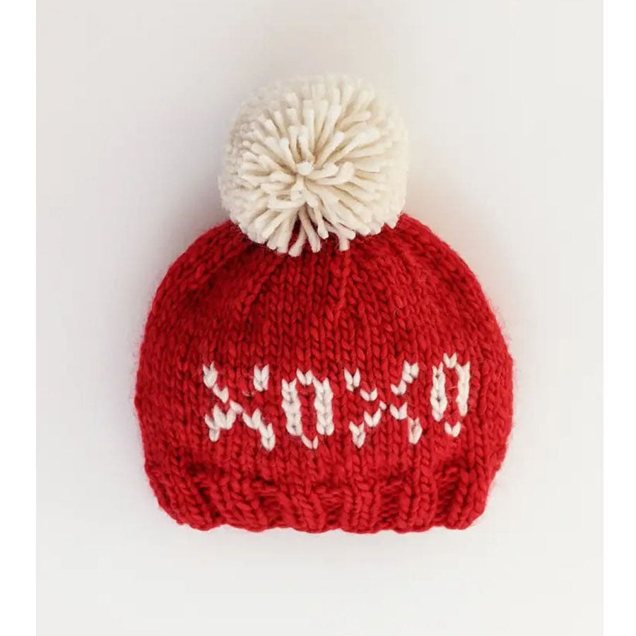 XOXO Red Valentine's Day Hand Knit Beanie Hat-HATS & SCARVES-Huggalugs-Joannas Cuties
