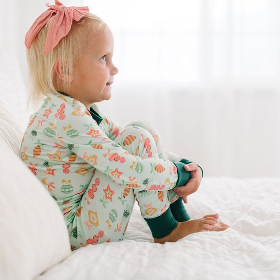 2 Piece Kids Bamboo Pajama Set in Ornament-SLEEPWEAR-Ollie Jay-Joannas Cuties