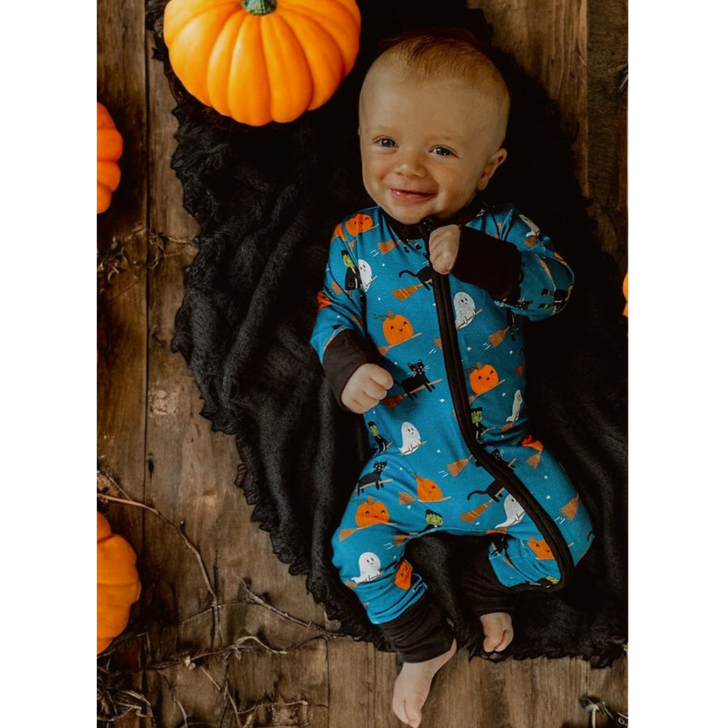 2-Way Convertible Zip Romper, Broomstick Friends Midnight