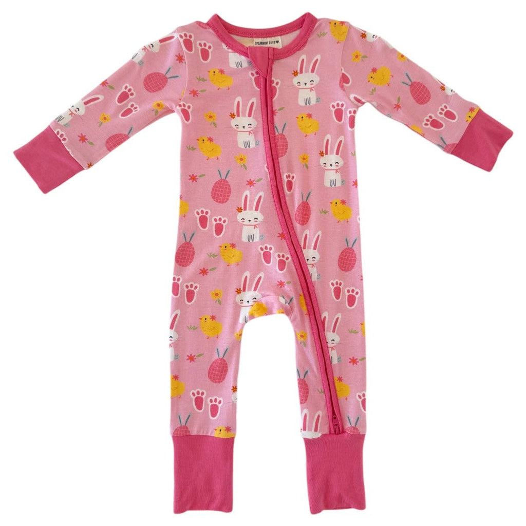 2-Way Convertible Zip Romper - Pink Easter Bunny