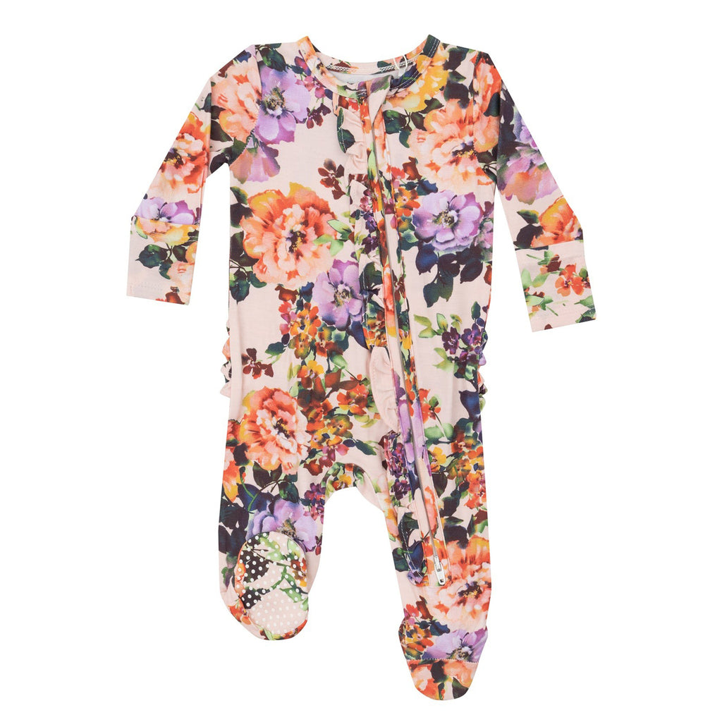 2 Way Ruffle Zipper Footie - Autumn Rose