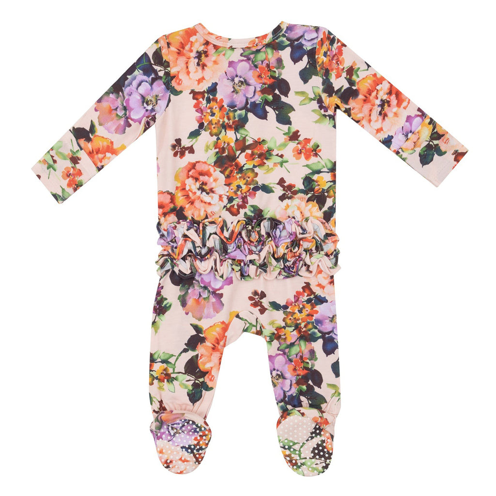 2 Way Ruffle Zipper Footie - Autumn Rose