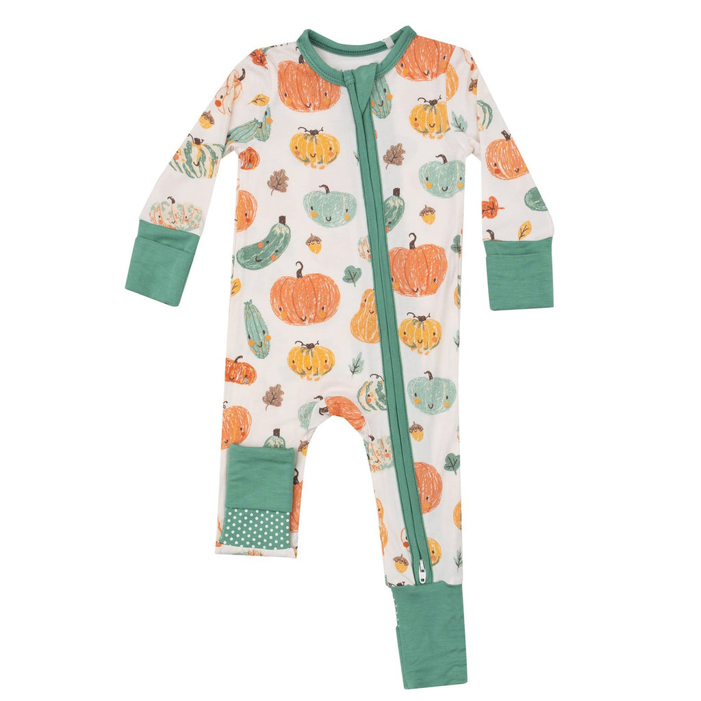 2 Way Zipper Romper - Crayon Pumpkin