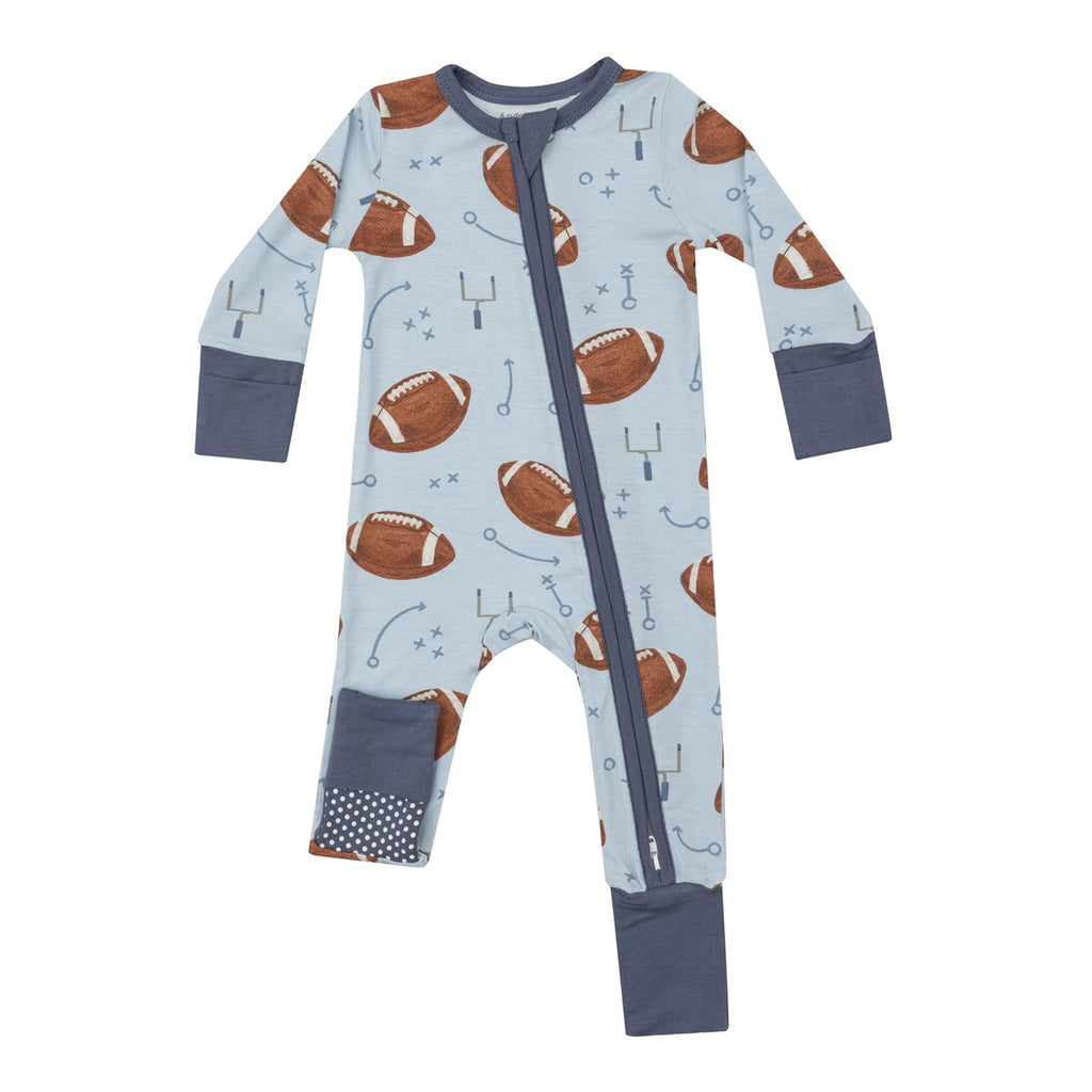 2 Way Zipper Romper - Footballs Blue