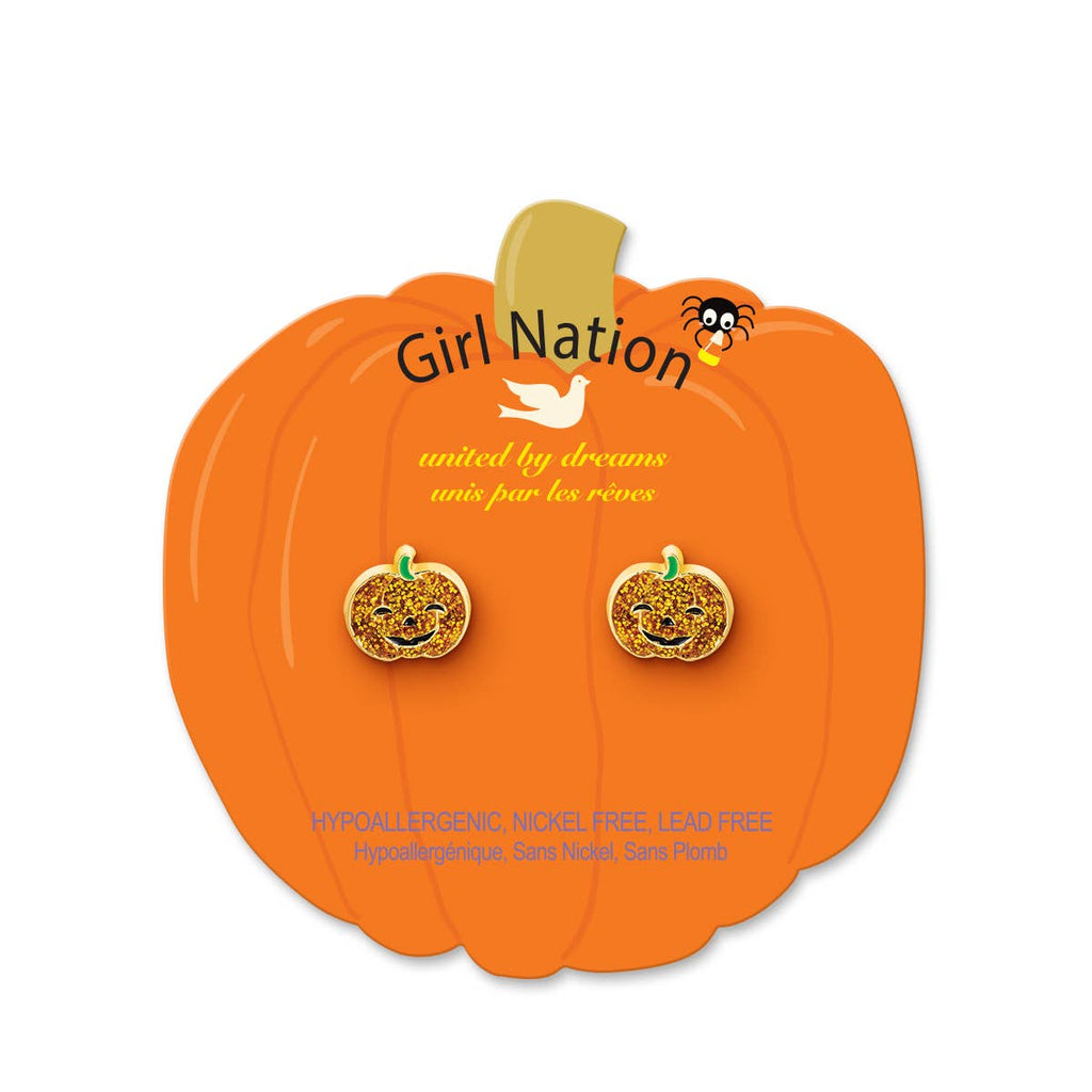 Halloween Glitter Pumpkin Stud Earrings for Girls