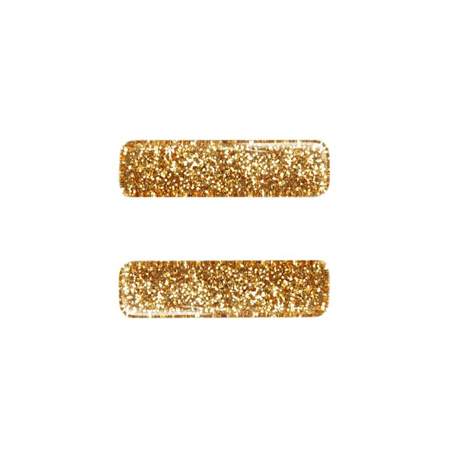 2PK Glitter Bar Clip - Glitter Metallic Gold-HAIR CLIPS-Baby Bling-Joannas Cuties