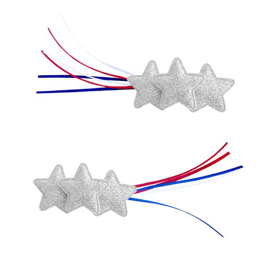 2PK Shooting Star Clips - Silver Glitter / Red, White & Blue-HAIR CLIPS-Baby Bling-Joannas Cuties