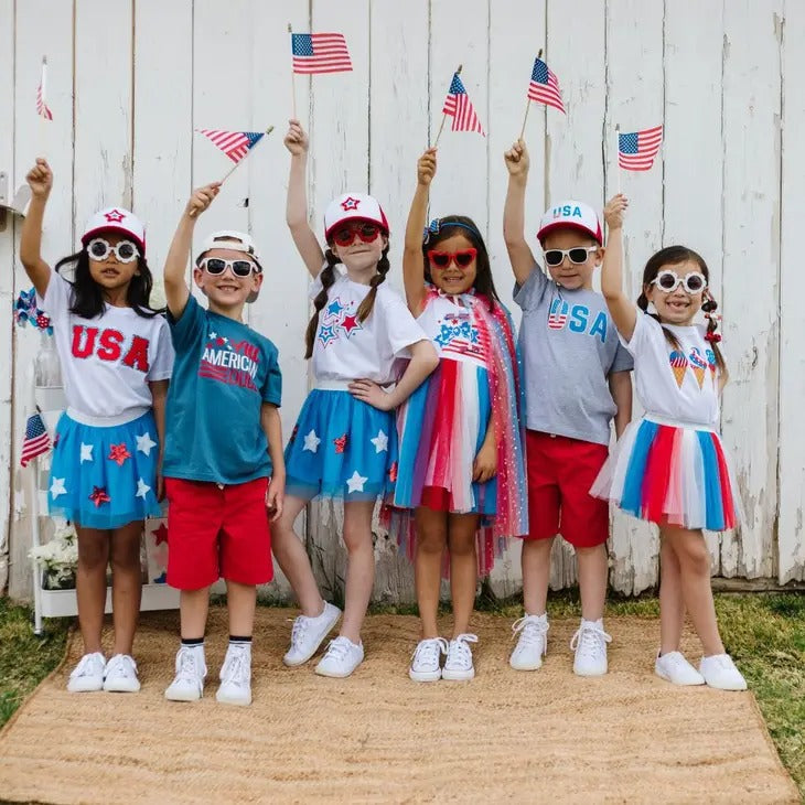 Patriotic Star Short Sleeve Shirt - 4th of July Kids Tee-TOPS-Sweet Wink-Joannas Cuties