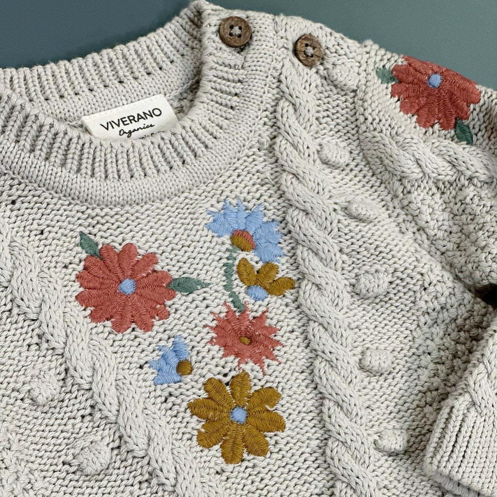 Floral Embroidered Chunky Baby Pullover Sweater