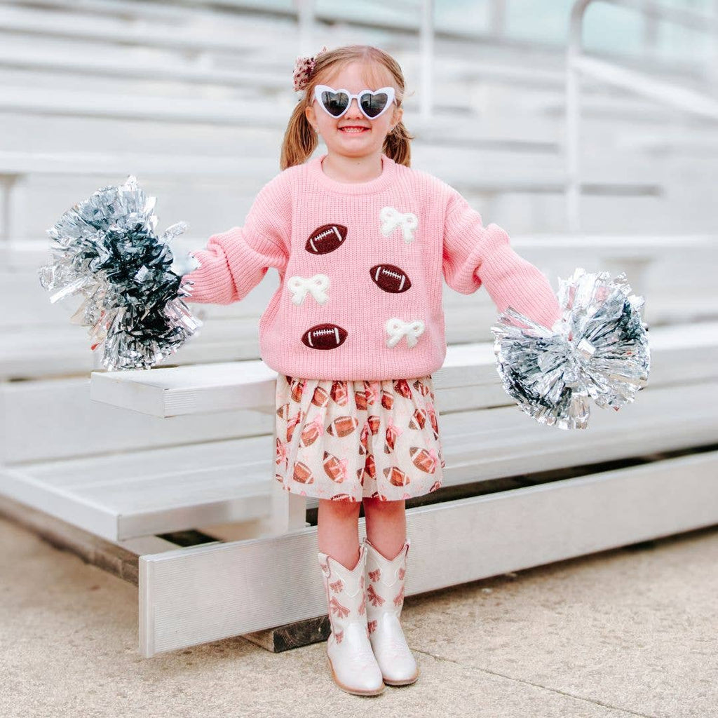 Football Bows Patch Knit Sweater