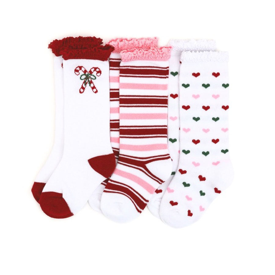 Candy Cane Lane Knee High Socks 3-Pack-SOCKS, TIGHTS & LEG WARMERS-Little Stocking Co.-Joannas Cuties