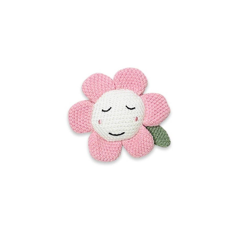 Flower Pointelle Knit Baby Blanket & Flower Rattle Gift Set