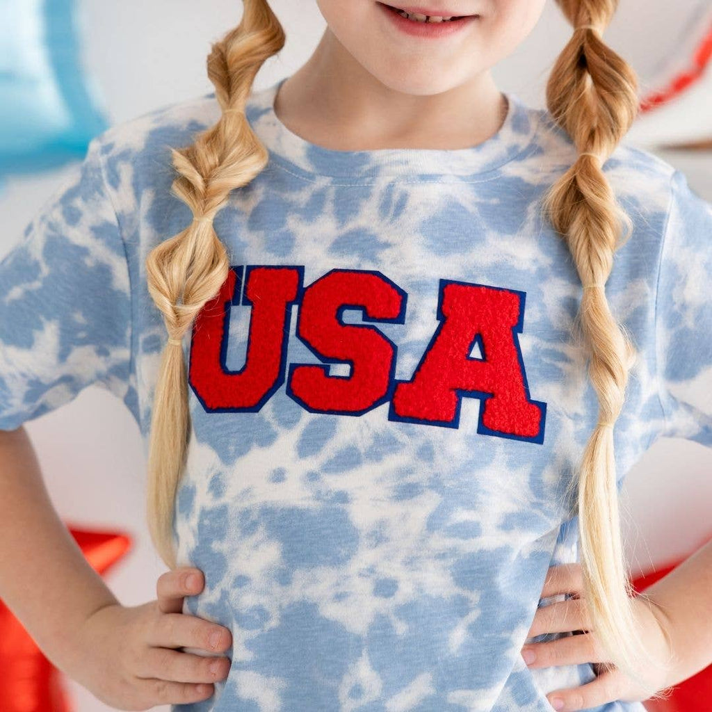 USA Patch Short Sleeve T-Shirt - Sky Tie Dye